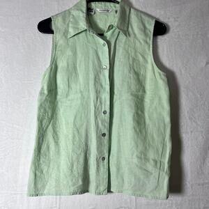 Richard Malcolm 100% Irish Linen Sleeveless Button Front Top Mint Green Medium